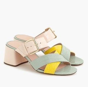 J. Crew Penny Slide Sandals in Colorblock Croc-Embossed Leather US8